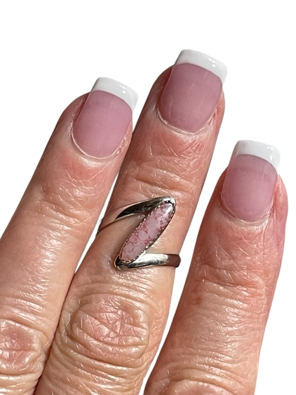 Vintage Beau Sterling Pink Stone Modernist Ring Size 4.5